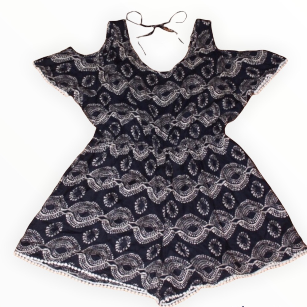 Romper shorts peep shoulder boho fun hem back tie